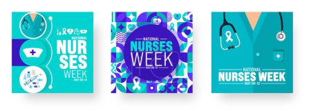 Le 6 au 12 mai est la semaine nationale des infirmières et infirmiers ensemble de gabarits de bannière de message de médias sociaux. robe d'infirmière, instrument médical, médecine, concept médical et de soins de santé. Célébré chaque année aux États-Unis