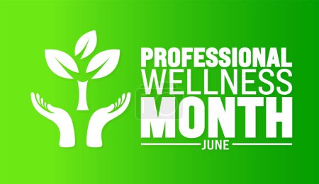 Der Juni ist der Monat des professionellen Wellness. Ferienkonzept. Verwendung für Hintergrund, Banner, Plakat, Karte und Plakatentwurf mit Textbeschriftung und Standardfarbe. Vektor