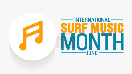 Der Juni ist der Internationale Surfmusikmonat. Ferienkonzept. Verwendung für Hintergrund, Banner, Plakat, Karte und Plakatentwurf mit Textbeschriftung und Standardfarbe. Vektor