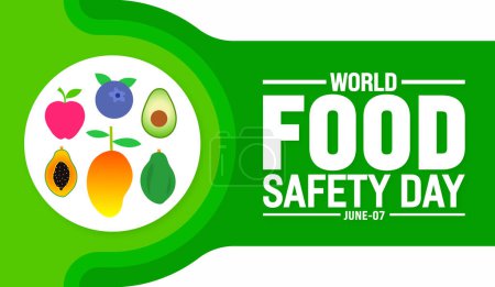 7 Junio es la plantilla de diseño de fondo del Día Mundial de la Seguridad Alimentaria. Concepto de vacaciones. utilizar para el fondo, banner, pancarta, tarjeta, y la plantilla de diseño de póster con inscripción de texto y color estándar. vector