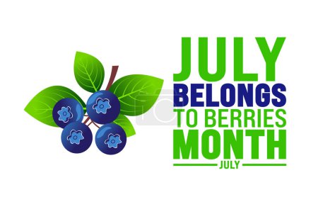 Juli ist Juli und gehört zum Monat der Beeren. Ferienkonzept. Verwendung für Hintergrund, Banner, Plakat, Karte und Plakatentwurf mit Textbeschriftung und Standardfarbe. Vektor