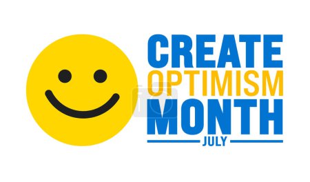 Der Juli ist der Monat des Optimismus. Ferienkonzept. Verwendung für Hintergrund, Banner, Plakat, Karte und Plakatentwurf mit Textbeschriftung und Standardfarbe. Vektorillustration.