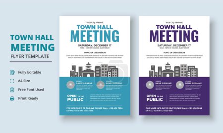 Illustration for Town Hall Meeting Flyer Template, Community Meeting Template, City Hall Flyer and Poster - Royalty Free Image