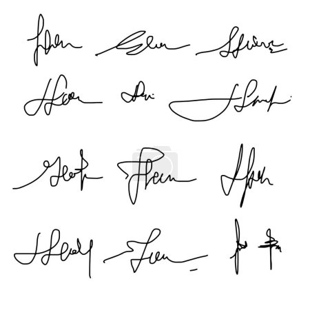 manuelle Signatur für Dokumente auf weißem Hintergrund. handgezeichnete Kalligraphie Schriftzug Vektorillustration eps10