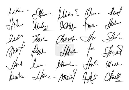 manuelle Signatur für Dokumente auf weißem Hintergrund. handgezeichnete Kalligraphie Schriftzug Vektorillustration eps10