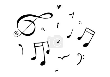 Set hand drawn icons such as eight note rest, half note, beam, thirty second note, flat,music and media outline thin icons collection.