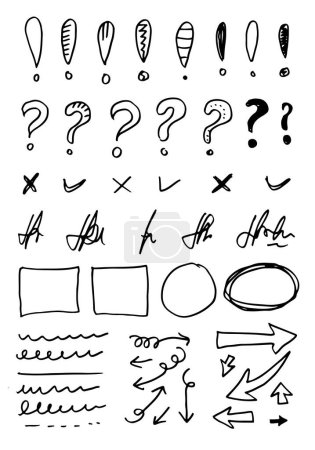 Illustration for Doodle vector lines and curves.Hand drawn check, signature, and arrows signs. Set of simple doodle lines, curves, frames and spots. Collection of pencil effects. Doodle border. Simple doodle set. - Royalty Free Image