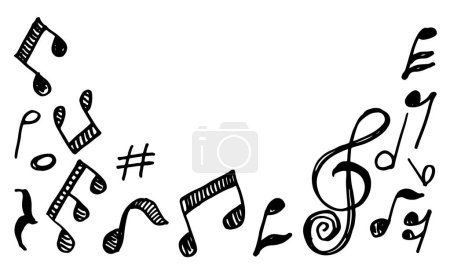 Illustration for Set hand drawn icons such as eight note rest, half note, beam, thirty second note, flat,music and media outline thin icons collection. - Royalty Free Image