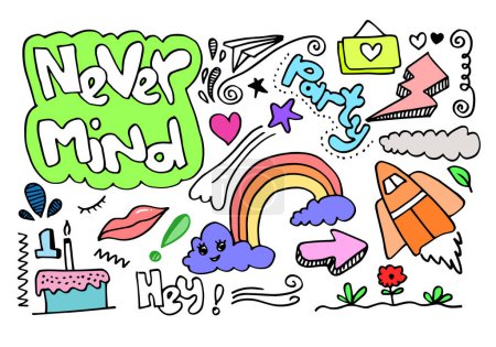 Illustration for Set of colorful doodle on white background.kids doodle.vector illustration. - Royalty Free Image