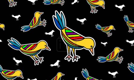 Illustration for Seamless pattern of birds in doodle style for wallpaper, textile prints, wrapping paper. - Royalty Free Image