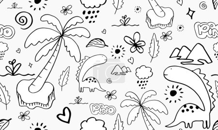 Illustration for Dino. Seamless pattern. Vector illustration in doodle style. Hand drawn.Hand drawn children's pattern for fashion clothes, shirt, textile. - Royalty Free Image