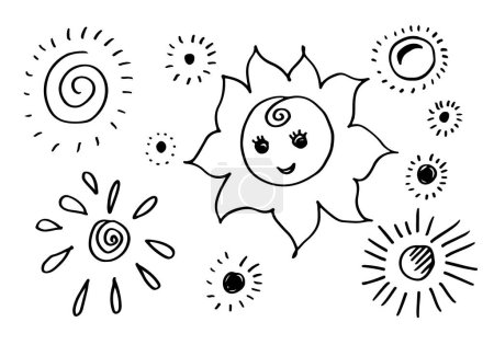 Illustration for Hand Drawn Doodle Suns on white background. - Royalty Free Image