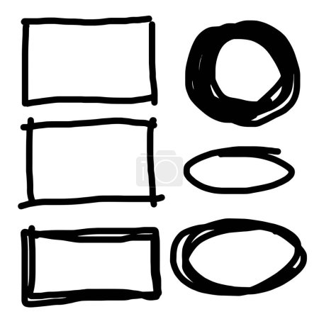 Ilustración de Conjunto de líneas de marco y círculos boceto dibujado a mano para los elementos de diseño. - Imagen libre de derechos