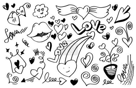 Ilustración de Dibujado a mano el amor y los corazones garabatos, vector de ilustración. - Imagen libre de derechos