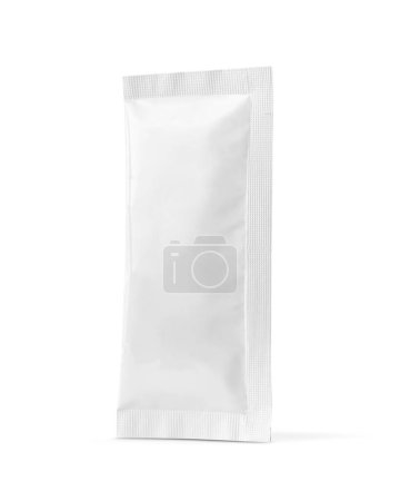 Foto de Blank packaging white aluminum foil sachet for product design mock-up isolated on white background - Imagen libre de derechos
