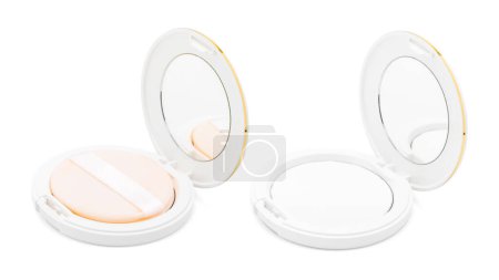 Photo for White cosmetic packaging puff pressed powder for product design mock-up isolated on white background with clipping path - Royalty Free Image