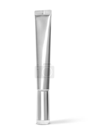 Foto de Embalaje en blanco tubo metálico plateado para el diseño de productos cosméticos maqueta aislada sobre fondo blanco con camino de recorte - Imagen libre de derechos