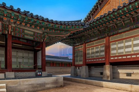 Photo for The palace complex or smaller palaces and halls inside Gyeongbokgung Palace are the cultural heritage and the famous Landmark when traveling to South Korea. - Royalty Free Image