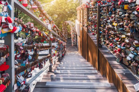 Photo for Love locks at N-Seoul Tower, Seoul, South Korea, symbolize forever love with inscribed messages, collectively displayed at this popular tourist destination. - Royalty Free Image