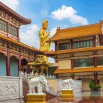 The Taiwanese style temple named Fo Guang Shan Thaihua, located in Khlong Sam Wa district, Bangkok, Thailand, is beautifully decorated with Mahayana Buddhist art.