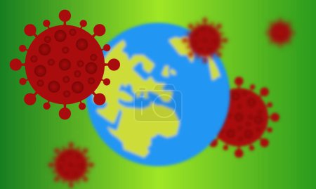 Photo for Covid - 1 9 corona virus outbreak. world map with virus, covid 1 9 outbreak, corona virus. global disease. vector illustration - Royalty Free Image