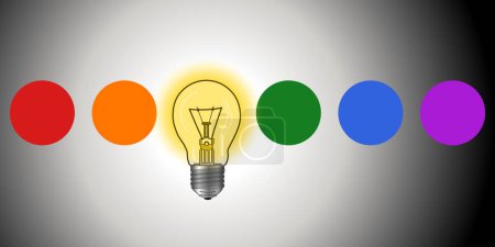 Photo for Set of color light bulbs with a symbol of idea and the concept of creativity - Royalty Free Image