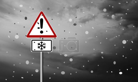 Photo for Road sign with snow and ice crystals - Royalty Free Image