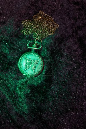 Photo for Silver pocket watch on a black background - Royalty Free Image
