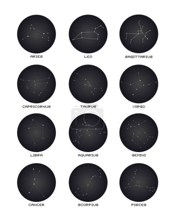 Téléchargez les illustrations : Conception créative de toutes les constellations du zodiaque - en licence libre de droit