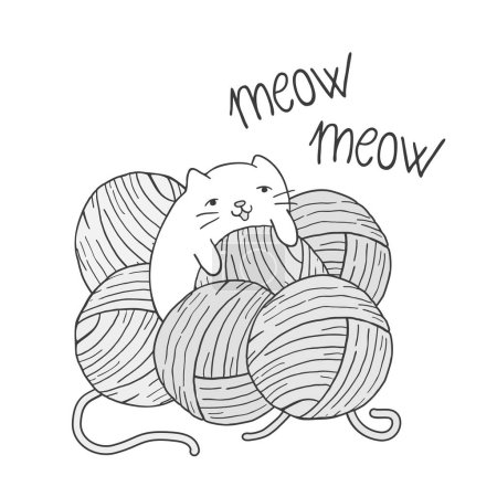 Téléchargez les illustrations : Bébé chat jouant avec des boules de laine - en licence libre de droit