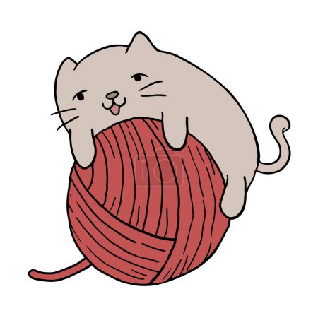 Ilustración de Bebé gato jugando con bolas de lana - Imagen libre de derechos
