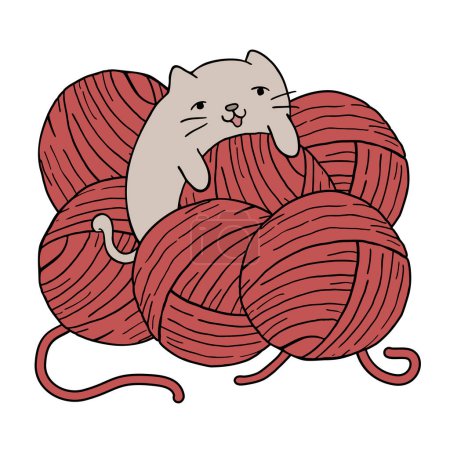 Ilustración de Bebé gato jugando con bolas de lana - Imagen libre de derechos
