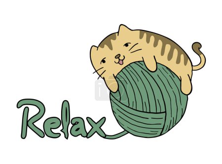 Ilustración de Diseño creativo de bebé gato jugando con bolas de lana - Imagen libre de derechos