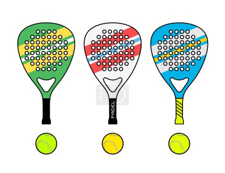 Téléchargez les illustrations : Conception créative de Set de trois raquettes d'illustration de padel - en licence libre de droit