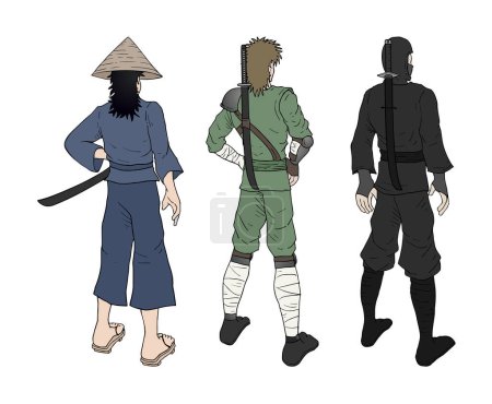 Illustration for Creative design of three oriental warriors illustration - Royalty Free Image