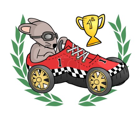 Téléchargez les illustrations : Design créatif de rat conduisant une voiture de course - en licence libre de droit