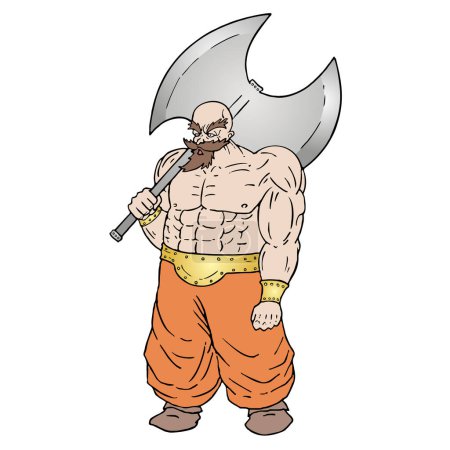 Creative design of muscle warrior with big ax