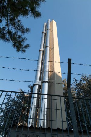 Photo for Perspective view Chimney in double polished steel tube - Royalty Free Image