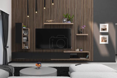 Photo for Interior styling with purity of the lines, neutral colours and finishes with natural materials - Royalty Free Image