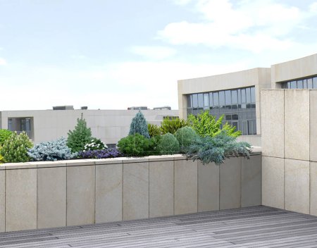 Téléchargez les photos : Jardinage en terrasse comme point culminant architectural dans le projet de logement, rendu 3D - en image libre de droit