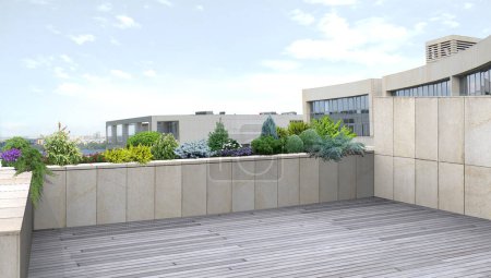 Téléchargez les photos : Balcon vert, idées urbaines rendu 3D - en image libre de droit