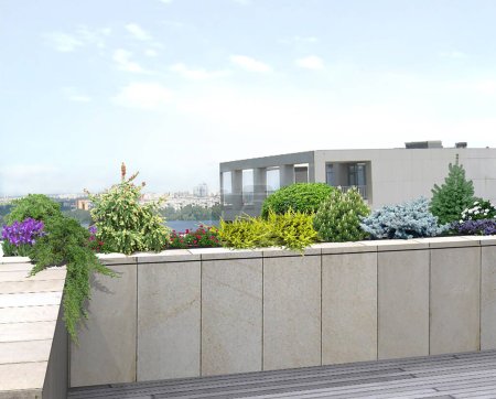Téléchargez les photos : Balcon vert, idées urbaines rendu 3D - en image libre de droit