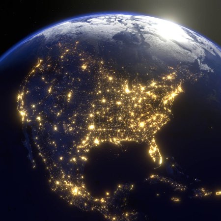 Photo for Earth at night from around the globe, 3D rendering - Royalty Free Image
