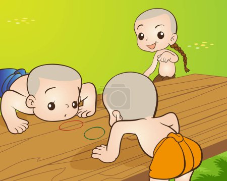 Illustration for Traditional Thai Children are playing game. traditional Thai game.traditional Thai Kid game cartoon illustration - Royalty Free Image