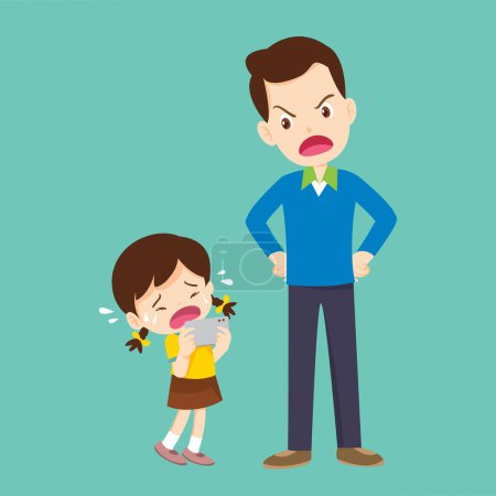 Illustration for Parent angry scold to kid addicted phone - Royalty Free Image