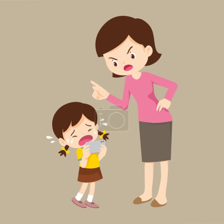 Illustration for Parent angry scold to kid addicted phone - Royalty Free Image