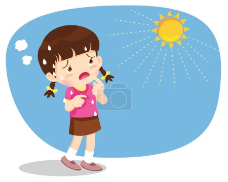 Illustration for Girl thirsty from heat of the summer sun.children girl feels so thirsty because of hot weather - Royalty Free Image
