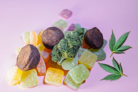 Medicamentos comestibles de marihuana, caramelos infundidos con CBD HHC o THC Cannabis en la industria alimentaria