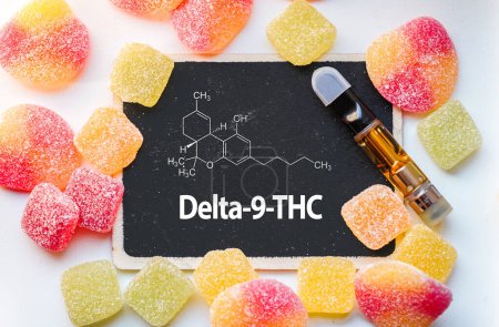 Photo for Medical Marijuana Edibles, Gummy Candies Infused with Delta 9 THC Cannabis in food industry - Royalty Free Image