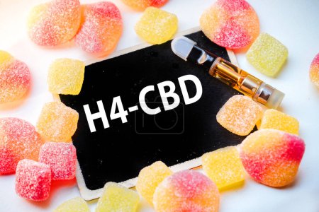 Photo for H4 CBD potent Cannabidiol is a psychoactive half synthetic cannabinoid edibles and vape cartridge - Royalty Free Image